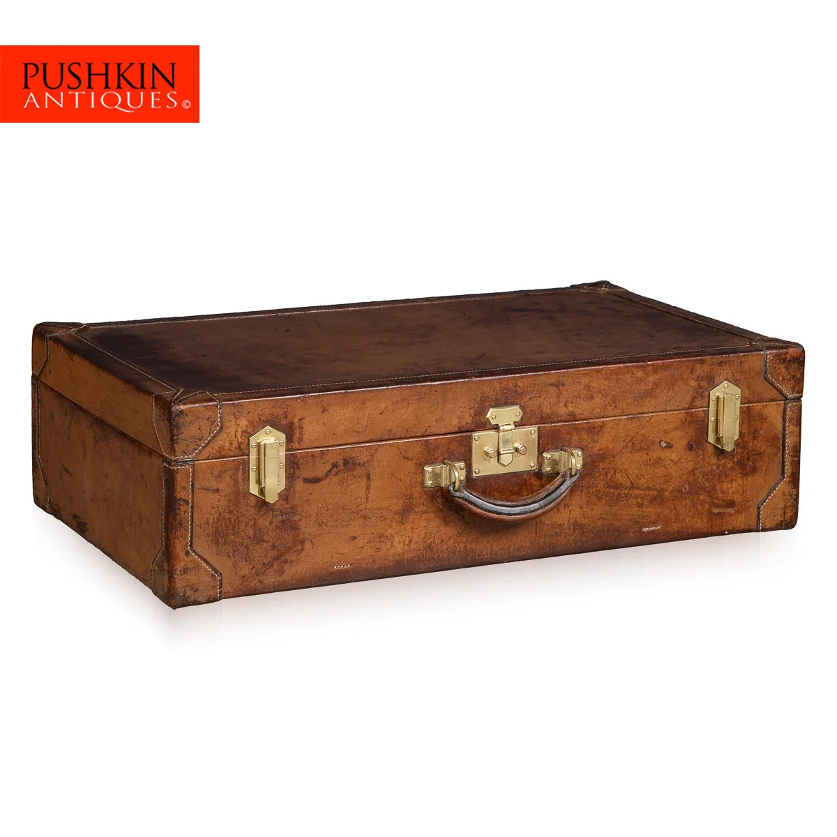 ANTIQUE 20thC HERMES LEATHER SUITCASE IN COW HIDE, PARIS c.1900